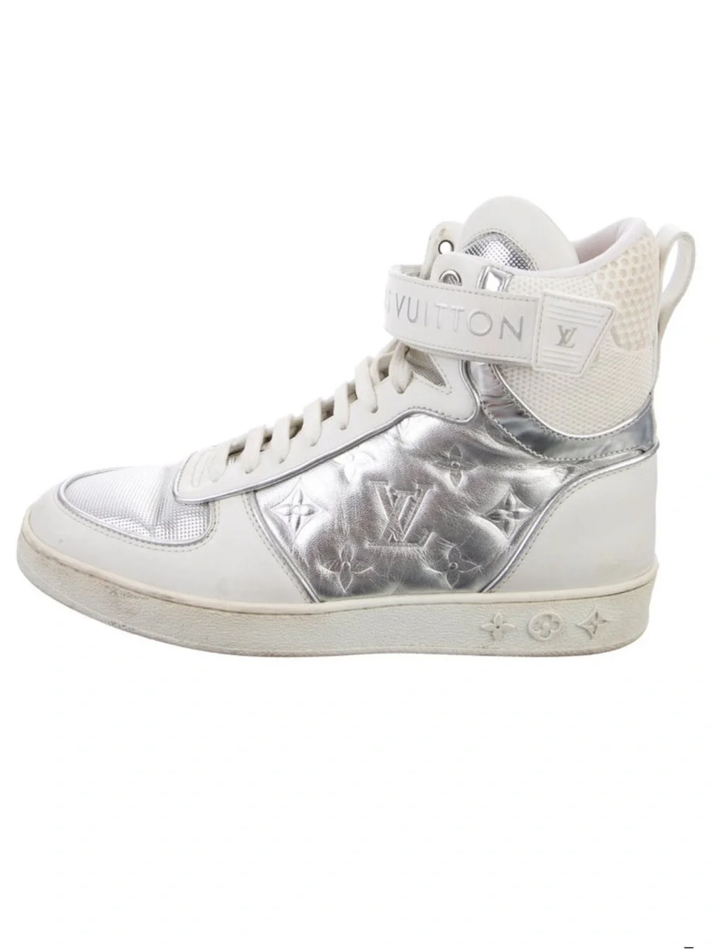 Louis Vuitton White & Silver Monogram High-Top Trainer